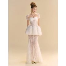 Booma Mermaid Sweetheart Lace Elegant Wedding Dresses Short Sleeve Long Pleat Brides Gown Custom Made 2025