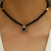 YWZIXLN Trend Elegant Jewelry Wedding Pearl Heart Pendant Necklace For Women Fashion Black Imitation Pearl Choker Necklace N0461