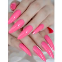 Hot Pink Extra Long False Nails Stiletto Tips Oval End Stilettos Fake Nail Rose Red Gel Manicure Artificial Nails Salon