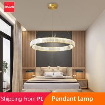 Lampa sufitowa IRALAN, luksusowy kryształowy żyrandol w kształcie pierścienia, oświetlenie sufitowe z pilotem, ściemnialna lampa do sypialni i salonu.