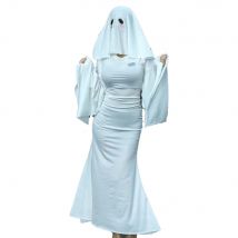 Female Ghost Cosplay Costume Halloween Scare Face Cape Scream Costume Adult Fancy Dress Halloween Cosplay Costume