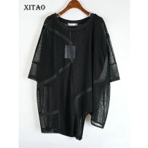 XITAO Unregelmäßige Sexy T Shirt Frauen Mode Dünne Weiß Schwarz Pullover Göttin Fan Casual Stil Lose Minderheit T Top DZL1184