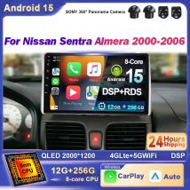 Para Nissan Sentra Almera 2000 - 2006 Android 15 Radio de coche reproductor de vídeo Multimedia navegación Carplay 4 unidad principal 4G WIFI BT DSP