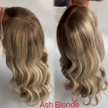 Ash Blonde Silk Top Silicone Cap Medical Gluless Wig Replacement European Human Hair For Alopecia Or Cancer