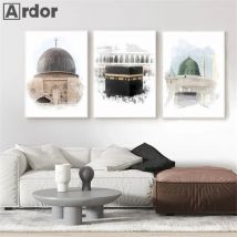 Taj Mahal Mecca Jerusalem Mosque Nabawi Wall Art Print Kaaba Islamic Poster Landscape Canvas Painting Bohemia Picture Home Decor