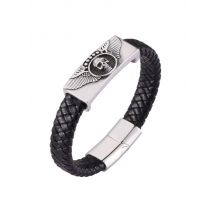 Punk Bracelet Black Braided Leather Men Stainless Steel Cool Skull Jewelry Gift BB0483
