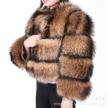 KIDCRKJ Women's Winter Raccoon Fur Coat Luxury Thick Mink Fur Coat Natural Fox Fur Jacket Stylish Oversized Eco Fur Jacket