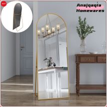 Anajqaqia Specchio a figura intera 162×53 cm, specchio da pavimento ad arco, specchio grande HD con supporto per camera da letto, soggiorno, oro/nero