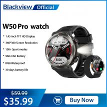 Blackview Smartwatch W50 Pro Display TFT HD da 1,45 pollici 960mAh LED lampeggiante Chiamate telefoniche Monitoraggio della salute e del fitness Orologio sportivo
