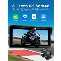 5/8.1 inch Motorcycle Carplay GPS Navigation Wireless Carplay Android Auto IPX7 Waterproof Support 4K+1080P Dual Lens DVR