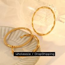 CARLIDANA Braccialetti congiunti in bambù color oro semplice in acciaio inossidabile Bracciale alla moda per donna Uomo Regalo romantico per feste Gioielli di moda