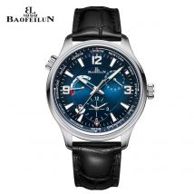 BAOFEILUN Orologio automatico da uomo GMT Riserva di carica 43mm Data Luminoso Vetro minerale impermeabile Blu Orologi da lavoro classici