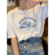 EINE Kontinuierliche Und Saumende Berggipfel T Shirt Frauen Weiche Mode Kurzarm Beiläufige Lose Kleidung Baumwolle Harajuku T-shirt
