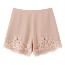 Women Coquette Pettipants Slip Basic Shorts Lace Patchwork Trim Satin Silk Bloomers Bottoms Elastic Waist Lace Slip Micro Shorts