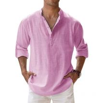 Camicie casual da uomo nuove Camicie leggere in cotone Henley a maniche lunghe per camicie da spiaggia in lino Top con colletto traspirante hawaiano