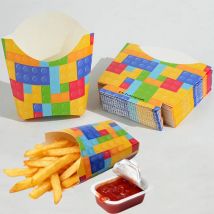 4oz Building Blocks French Fry Box Fold Small French Fry Containers Disposable Popcorn Cups Kid's Snack Container for Party