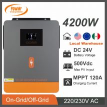 Inversor híbrido MPPT On-Grid/Off-Grid 4200W 24V DC con controlador de cargador solar 120A Salida de 230V y panel solar Max PV 500VDC