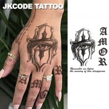 Catrina Goddess Eye Tattoo – Halloween Tattoo, cooler Stil, Herren- und Damen-Hand-Kräutertattoo – mexikanischer Tag der Toten-Tattoo – Graffiti, portugiesische Buchstaben – Amor – dunkler Stil,