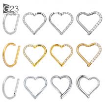 ASTM F-136 Tytanowy pierścień na nos Daith Heart Earring Hoop Chrząstka Tragus D Shape Helix Rings Hinged Segment Hoop with Clear CZ