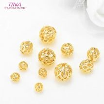 10PCS 4mm 5mm 6mm 8mm 10mm 14k Gold Farbe Überzogene Messing Metall hohl Spacer Perlen Hohe Qualität Diy Schmuck Zubehör