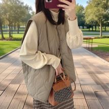 Smvp Modische Weste mit O-Ausschnitt, einfarbig, weich, Baggy, einreihig, wendbar, ärmellos, warmer Plüsch, verdickter Teddy-Mantel für Damen