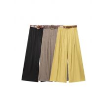 Hohe Taille, weites Bein, Hose für Damen, modisch, mit Gürtel vorne, Darts, Seitentaschen, Damenhose