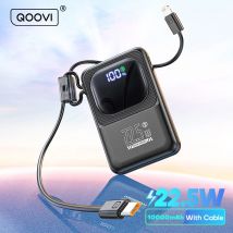 QOOVI Powerbank Ultradünnes 10000 mAh integriertes Kabel 22,5 W Schnellladung tragbarer externer Akku für Samsung S23 Xiaomi iPhone