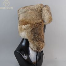 Berretti da uomo Caldo cappello bomber in pelliccia di coniglio naturale con paraorecchie Vendita calda invernale Cappello colbacco russo caldo unisex Cappelli in vera pelliccia di coniglio