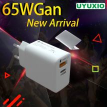 UYUXIO 65 W Gan Handy-Ladegerät USB C PD 2 in 1 Schnelllade-Wandadapter für iPhone 16 15 Pro Max Plus MacBook 14 13 iPad Samsung