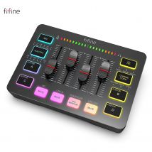 FIFINE Gaming Audio Mixer, 4-kanałowy mikser RGB do transmisji strumieniowej z interfejsem mikrofonu
