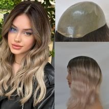 Langes Ombre Grau Toupet für Männer und Frauen 100% Echthaar Ultra Dünne Haut PU Haarsystem, 10x8 1B Graue Farbe