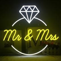 Herr & Frau Ring Neon LED Zeichen Diamant Ring geformte Lichter Hochzeits feier Raum dekoration romantische Wand dekoration Zeichen USB-Lampe