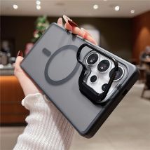 Magnetische Metall Objektiv Ständer Halter Fall Für Samsung Galaxy S25 Ultra S24 FE Plus S25Ultra Magsafe Matte Haut Drahtlose Lade Abdeckung