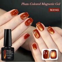 MEET ACROSS Orange-red Magnetic Gel 7ml Autumn Series Cat Eye Gel Polish Holographic Glitter Cat Eye Effect nails nail supplies