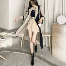 X-Langer Trenchcoat für Damen, Frühling und Herbst, Windjacke, Streetwear-Oberbekleidung mit Gürtel und Futter
