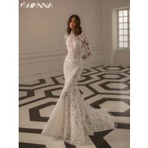 Wunderschönes, perlenbesetztes, langes Brautkleid im Meerjungfrau-Stil, bescheidenes Brautkleid mit hohem Kragen und langen Ärmeln, maßgeschneiderte, bezaubernde Kleider für die Braut
