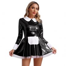 Damen Dienstmädchen-Plätzchenschürze, Cosplay-Kleid, Lackleder, Tutu-Röcke, Satin, Tüll, Unterrock, A-Linie, Halloween-Party, Clubwear