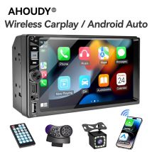 AHOUDY 2 Din Car Radio 7" Wireless Carplay Android Auto HD Touch Screen Car Head Unit Mirrorlink 12-LED Backup Camera Bluetooth