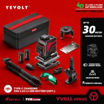 YEVOLT YVGLL4XS16 Serie Grüner Laser-Nivelliergerät 4-Ebenen 16-Linien Selbstnivellierend 360° 3D Horizontal & Vertikal Leistungsmesswerkzeuge