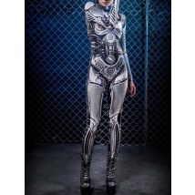 Zawaland Cosplay Punk Roboter Erwachsene Frauen Overall Kleidung Gedruckt Zentai Bodysuit Lange Ärmel Kostüm Halloween Karneval Outfit