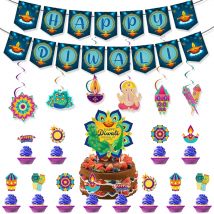 Happy Diwali Party Banner Spiral Banner Wirbel hängende Girlande Cupcake Topper für Indien Diwali Festival Thema Party Dekoration