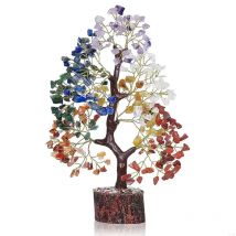 Ornamento statuetta albero pietra cristallo colorato artigianale per ricchezza e energia positiva, decorazioni per ufficio e desktop domestico