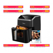 Freidora de aire caliente Midea de 7 litros de capacidad, tecnología HeatXpress, 90% sin aceite, ahorro de energía y tiempo con 7 preestablecimientos, ventana de fácil visión