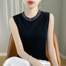 Modische Damen-Tanktops 2026 Frühling Sommer Perlenverziert O-Ausschnitt Ärmellose Tanktops Unterwäsche Koreanische Strick-Tanktops für Damen
