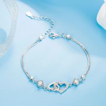 Bracciale in argento sterling S925 intarsiato con braccialetto da donna con cuore in zirconi di ametista naturale, gioielli con ciondoli, gioielli da sposa