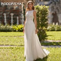 Roddrsya elegante Boho Braut Brautkleid Spitze rücken frei eine Linie Brautkleid U-Ausschnitt ärmellose angepasst Elegante Boho Braut Brautkleid Spitze Backless A Linie Brautkleid U-Ausschnitt