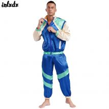 Herren Retro 70er Jahre Disco Hippie Sweatshirt Outfit Langarm Front Reiß verschluss Jacken Mantel und Jogging hose Kontrast Shell Anzug Trainings anzug