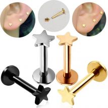 16G Piercing Titan Stahl Innengewinde Labret Flachstern Herz Top Tragus Helix Knorpel Ohrring Männer Nasenstecker Körperschmuck