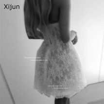 Xijun Moderne Elfenbein Mini Brautkleider Spitze ärmellose Brautkleider Club Cocktailkleider Sexy Hochzeit Party Kleider individuell
