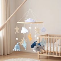 Holz Baby Krippe Mobile Spielzeug Baby Krippe Glocke Rassel Spielzeug Weiche Filz Cartoon Shark Mobile Hängen Neugeborenen Krippe Glocke Stehen Spielzeug